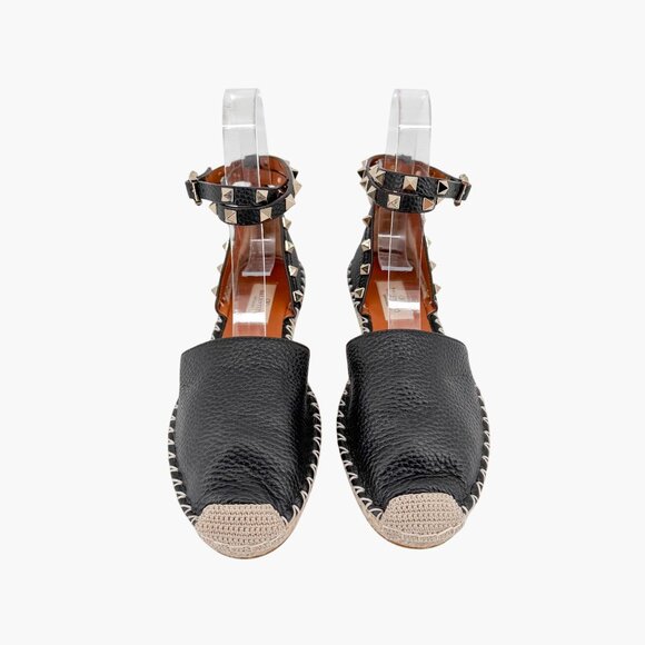 Valentino Garavani Rockstud Black Leather Espadrille Flats Size 37 US 7 Women's - Picture 2 of 14